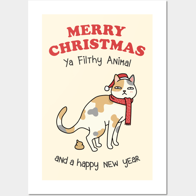 Merry Christmas Ya Filthy Animal Calico Cat Wall Art by Takeda_Art